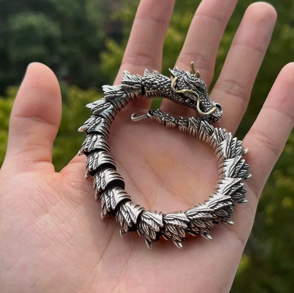 Bracelet Jonc Dragon Viking – Finition Argentée