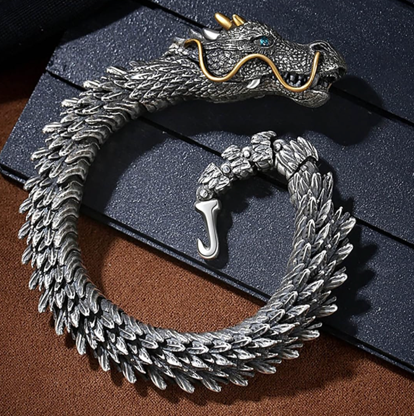 Bracelet Jonc Dragon Viking – Finition Argentée